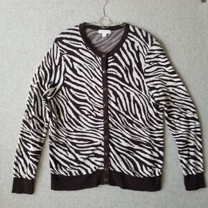 Charter Club Womens Sz XL Cardigan Button Front Mob wife Brown Animal Print